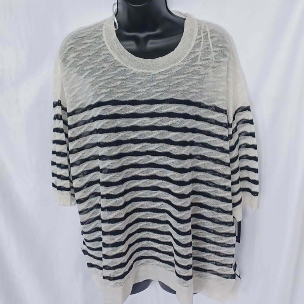 GABBY ISABELLA STRIPED BLACK & CREAM OVERSIZED SHEER SWEATER, Size S